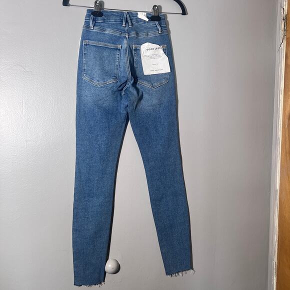 NWT Good American Good Legs Skinny Jeans 00 / 24 Blue Ankle Raw Hem Stretch - Picture 2 of 9